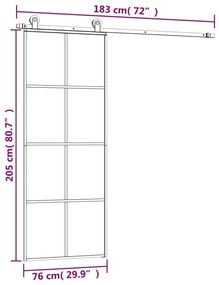 Συρόμενη Πόρτα με Μηχανισμό 76x205 εκ. Γυαλί ESG &amp; Αλουμίνιο - Μαύρο