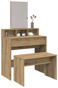 vidaXL Σκαμπό Μπουντουάρ Δρυς τεχνίτης 70 x 35 x 45 εκ. Επεξ. Ξύλο