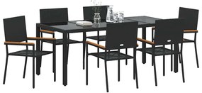vidaXL Σέτ φαγητού για κήπο 7 pcs Μαύρο 190 x 90 x 75 cm