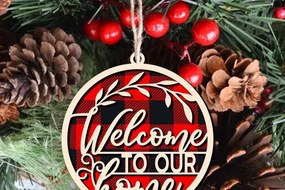 Σετ των 2 Intra απο ξύλο plywood 3mm-4mm πάχος – Καλώς ήρθατε στο Our Home Ornament Laser Δίασταση 20x20 cm INTRAFABR-41586940