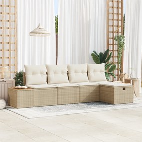 vidaXL Σετ Καναπέ 5 τμχ με Μαξιλάρια Μπεζ Πολυ-Ρατάν