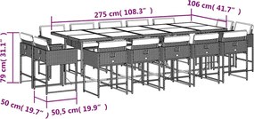 vidaXL Σετ Τραπεζαρίας Κήπου 15τεμ. Μικτό Μπεζ Συνθ. Ρατάν &amp; Μαξιλάρια