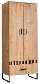 Ντουλάπα Akron P100, Μαύρο, Artisan βελανιδιά, 196x80x50cm, 62 kg, Πόρτες ντουλάπας: Με μεντεσέδες | Epipla1.gr