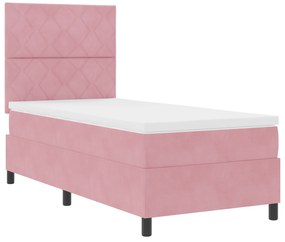 vidaXL Κρεβάτι Box Spring με Στρώμα & LED Ροζ 90x190 εκ. Βελούδου