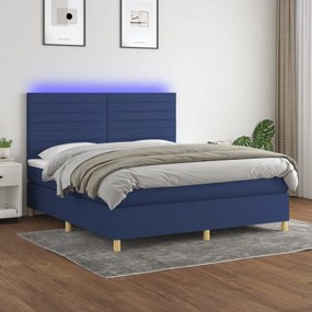vidaXL Κρεβάτι Boxspring με Στρώμα &amp; LED Μπλε 180x200 εκ. Υφασμάτινο