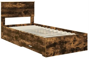 vidaXL Σκελετός Κρεβατιού Καπνιστό Δρύινο και Ασημί 75 x 190 cm