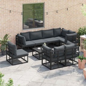 vidaXL Σετ Καναπέ Κήπου με μαξιλάρι 9 pcs Μαύρο Αλουμίνιο