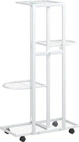 vidaXL Βάση Λουλουδιών 4 Επιπέδων με Ρόδες 44x23x80 εκ. Λευκή Σίδερο