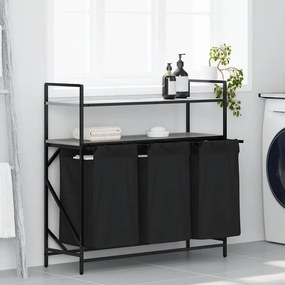 vidaXL Καλάθι Απλύτων με 3 Θέσεις και Ράφια, Γκρι Sonoma