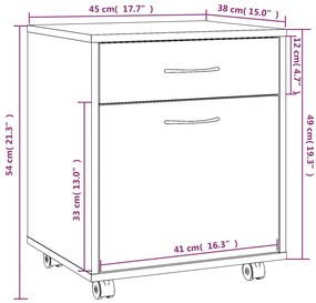 Ντουλάπι Με Ροδάκια Καφέ Δρυς 45x38x54 εκ. Επεξεργ. Ξύλο - Καφέ