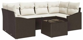 vidaXL Σετ Καναπέ Κήπου με μαξιλάρι 7 pcs Καφέ, Κρέμα 55 x 55 x 37 εκ