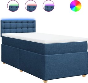 vidaXL Κρεβάτι Boxspring με Στρώμα Μπλε 90x200 εκ.Υφασμάτινο