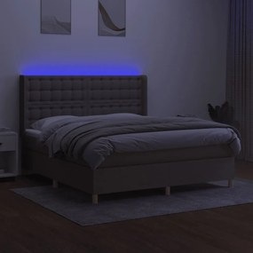 Κρεβάτι Boxspring με Στρώμα &amp; LED Taupe 180x200 εκ. Υφασμάτινο - Μπεζ-Γκρι