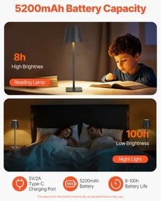 VEVOR Cordless Table Lamp 2-Pack 5200mAh Rechargeable Battery Desk Lamp Black
