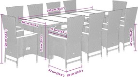 vidaXL Σετ Τραπεζαρίας Κήπου 11 Τεμαχίων Γκρι Συνθ. Ρατάν με Μαξιλάρια