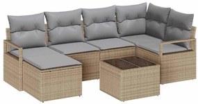 vidaXL Σετ Καναπέ Κήπου με μαξιλάρι 7 pcs Μπεζ, Ανοιχτό Γκρι