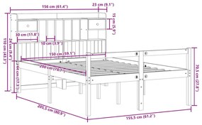 Κρεβάτι Βιβλιοθήκη Χωρίς Στρώμα 150x200 εκ Μασίφ Ξύλο Πεύκου - Λευκό