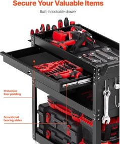 VEVOR 4-Tier Tool Cart on Wheels 350 lb Rolling Work Cart with Drawer &amp; Pegboard