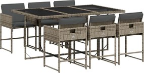 vidaXL Σετ Τραπεζαρίας Κήπου 7 τεμ. Γκρι Συνθ. Ρατάν με Μαξιλάρια