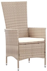 vidaXL Σετ Τραπεζαρίας Εξ. Χώρου 7 τεμ. Μπεζ Συνθ. Ρατάν με Μαξιλάρια