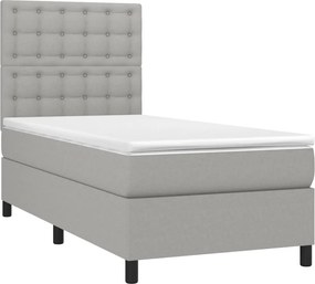 vidaXL Κρεβάτι Boxspring με Στρώμα Ανοιχτό Γκρι 90x190 εκ. Υφασμάτινο