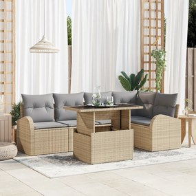 vidaXL Σετ 6 Τεμαχίων Καναπέ Κήπου με Μαξιλάρια Μπεζ Πολυ Ρατάν