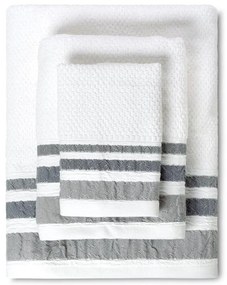 Πετσέτες Plade (Σετ 3Τμχ) 02.530.10 White-Grey Cryspo Trio Σετ Πετσέτες 70x140cm 100% Βαμβάκι