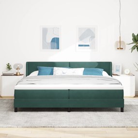 vidaXL Κρεβάτι Box Spring με Στρώμα Σκούρο Πράσινο 200x200 εκ Βελούδο