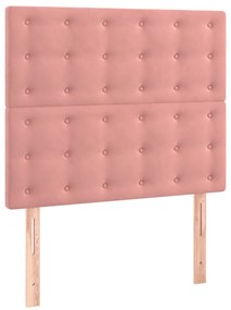 vidaXL Κρεβάτι Boxspring με Στρώμα &amp; LED Ροζ 90x190 εκ. Βελούδινο