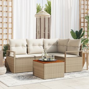 vidaXL Σετ Καθισμάτων Κήπου 5 pcs Beige, λευκό Μεγάλο Ρατάν και ξύλο