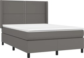 vidaXL Κρεβάτι Boxspring με Στρώμα &amp; LED Γκρι 140x200 εκ. Συνθ. Δέρμα