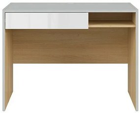 Τραπέζι γραφείου Boston BM115, Με συρτάρια, Αριθμός συρταριών: 1, 75x100x70cm, 37 kg, Γυαλιστερό λευκό, Ανοιχτό γκρι, Δρυς | Epipla1.gr