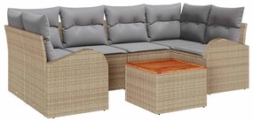 vidaXL Σετ Καναπέ Κήπου 7 pcs Μπεζ Πολυ ράταν