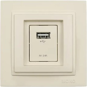 Πρίζα USB φορτίου 2.4Α κρεμ Mono Electric σειρά despina