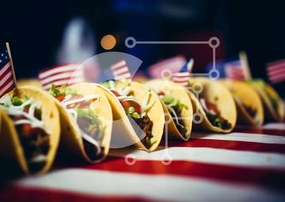 Intra Συλλεκτικό Ξύλινο Παζλ Plywood  4mm - Tacos με φόντο την αμερικανική σημαία Σε Ξύλινο Κουτί - Διαστάσεις: 10x10 cm – 25 κομμάτια