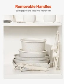 VEVOR 17 Piece Pots and Pans Set Granite Nonstick Kitchen Cookware White