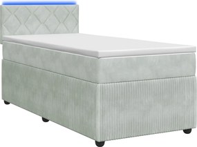 vidaXL Κρεβάτι Box Spring με Στρώμα και LED Ανοιχτό γκρι 90 x 190 cm