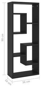 Ραφιέρα Τοίχου Μαύρο 36 x 16 x 90 εκ. από Επεξεργασμένο Ξύλο - Μαύρο