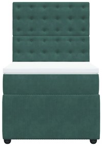 vidaXL Κρεβάτι Boxspring με Στρώμα Σκούρο Πράσινο 90x190 εκ. Βελούδινο