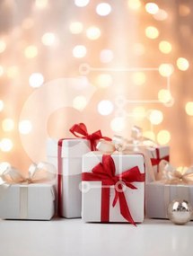 Intra Συλλεκτικό Ξύλινο Παζλ Plywood 4mm - Εορταστικά τυλιγμένα κουτιά δώρων με φόντο Bokeh Σε Ξύλινο Κουτί - Διαστάσεις: 10x10 cm – 25 κομμάτια