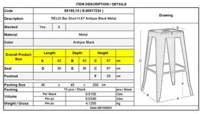 Σκαμπώ Relix Bar H.67 Μεταλλικό Antique Black 43x43 H.67cm