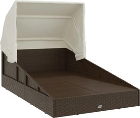vidaXL Ξαπλώστρα με Πτυσσόμενη Οροφή Καφέ 200x114x128 εκ. Συνθ. Ρατάν