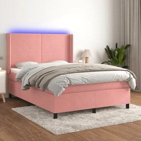 ΚΡΕΒΑΤΙ BOXSPRING ΜΕ ΣΤΡΩΜΑ &amp; LED ΡΟΖ 140X200 ΕΚ. ΒΕΛΟΥΔΙΝΟ 3139450