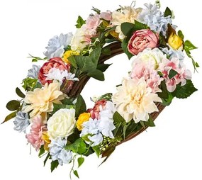 VEVOR Artificial Decorative Wreath 24 in White Pink Yellow Peonies Hydrangeas