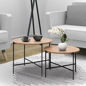Σετ τραπεζάκια σαλονιού Zayden Megapap 2 τμχ χρώμα pine oak 65x65x52εκ.