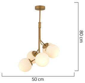 Φωτιστικό Κρεμαστό MENSA Πεντάφωτο Χρυσό/Λευκό Μέταλλο/Γυαλί 50x80cm