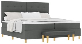 vidaXL Κρεβάτι Με Στρώμα & Παγκάκι Σκούρο Γκρι 200x200 εκ. Υφάσος
