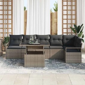 vidaXL Σετ Καναπέ Κήπου με μαξιλάρι 7 pcs Γκρι Πολυ ράταν