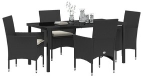 vidaXL Σετ τραπεζαρίας 5 τεμαχίων  με μαξιλάρια Μαύρο πολυ-ρατάν