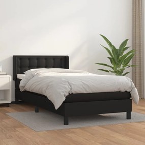 Κρεβάτι Boxspring με Στρώμα Μαύρο 100x200εκ.από Συνθετικό Δέρμα - Μαύρο